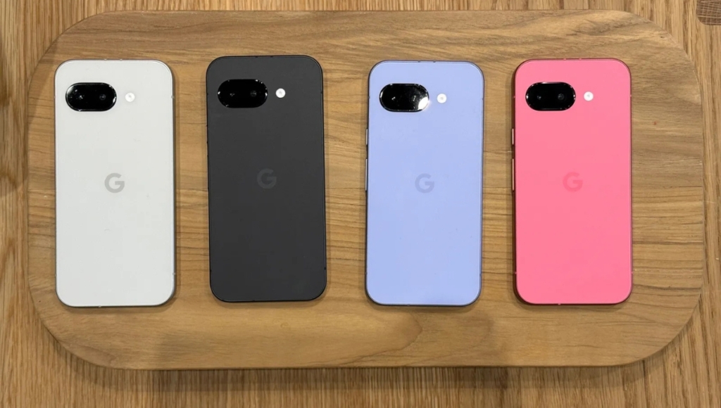 Google Pixel 9a smartphone showing front display and dual rear camera with 13MP selfie camera and 48MP main lens