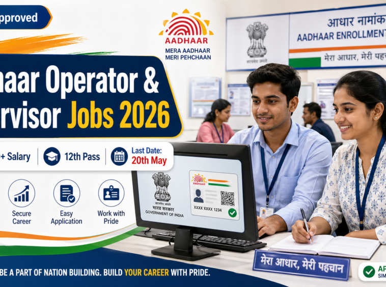 Aadhaar Operator & Supervisor Recruitment 2026: ₹25,000+ Salary, 12th Pass Apply Now